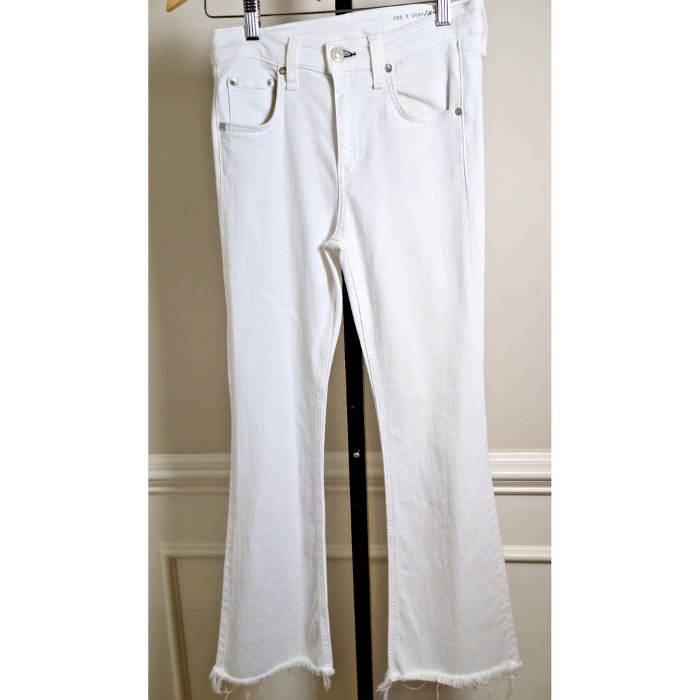 Rag & Bone Women's 25‎ White Distressed Hem Jeans Stretch Soft Comfortable